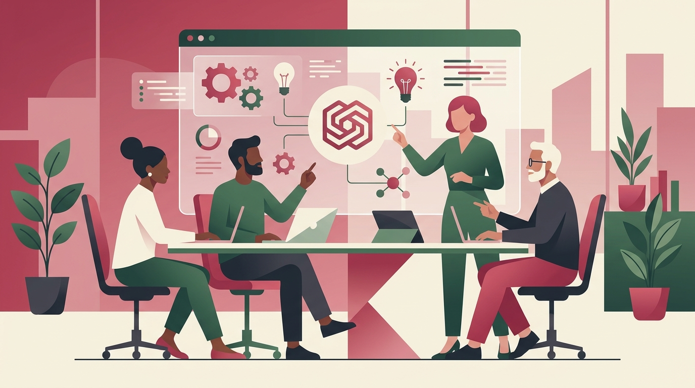 A modern, flat-design illustration showing a diverse group of European creators collaborating with a brand
